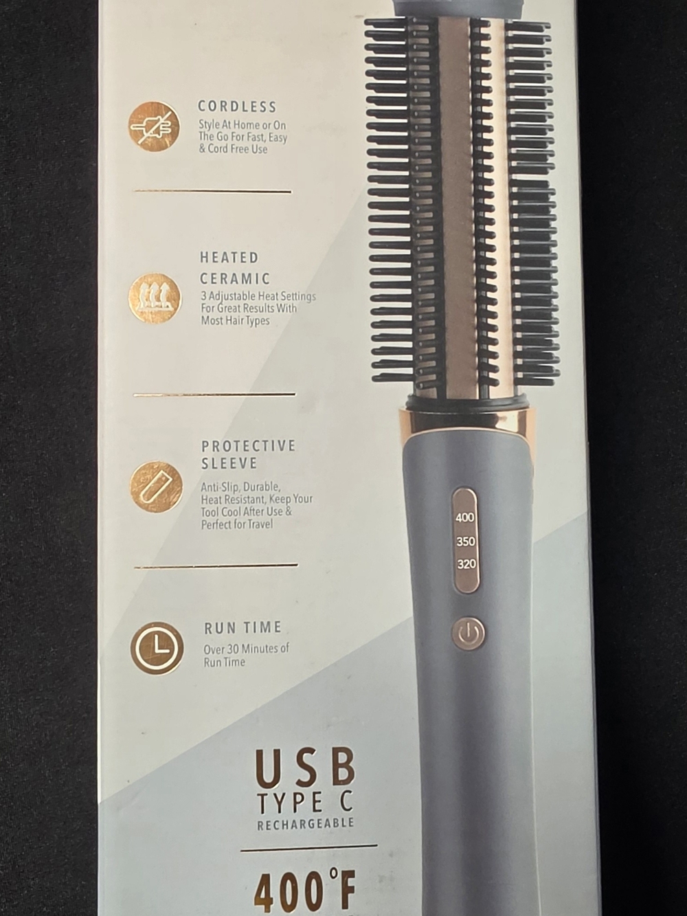 Cordless Heated Ceramic Hair Brush Styler - Gray